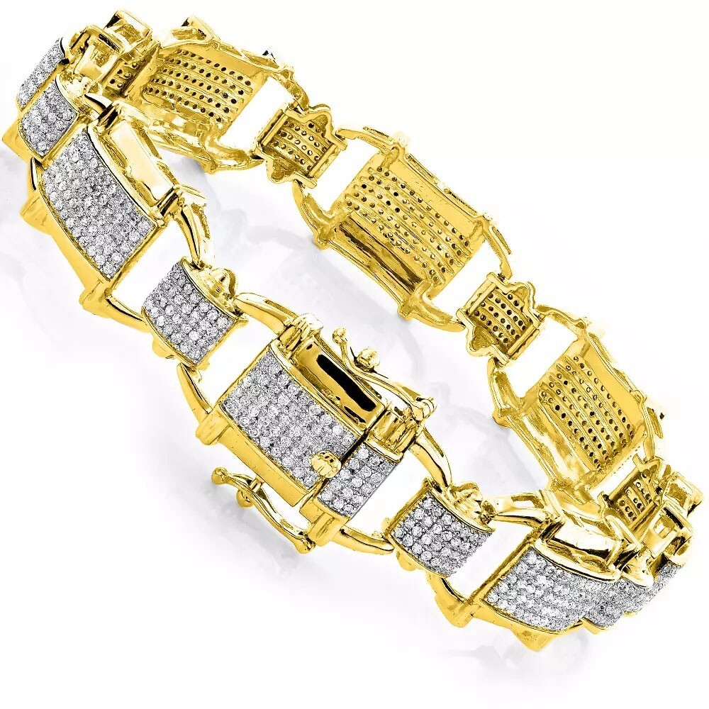 3.29 Ctw D/FL Brilliant Moissanite 14K Yellow Gold Over Men’s Bracelet 8.5″