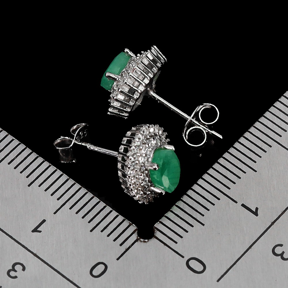 925 Sterling Silver Earrings Oval Emerald 6x4mm Natural Gemstone Jewelry