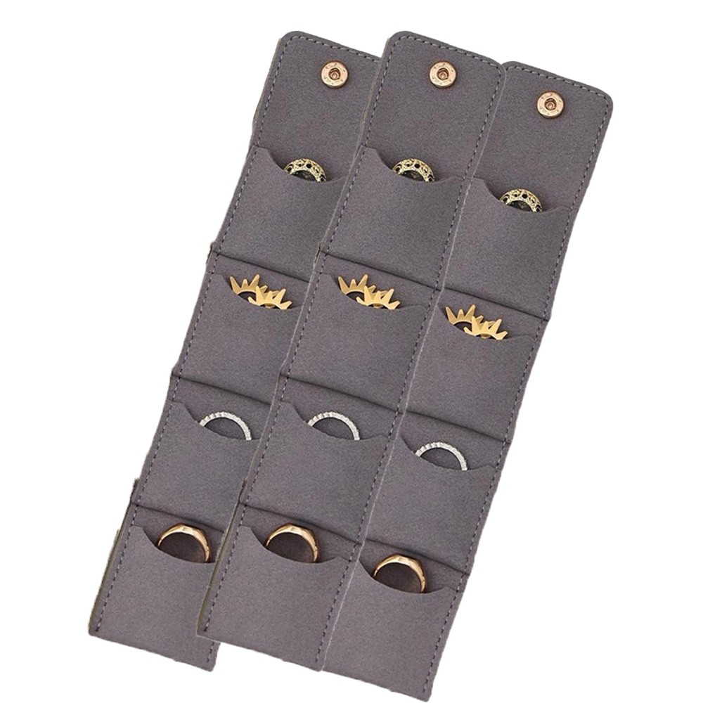 2Pcs Gray Mini Travel Jewelry Organizers Bag Portable Jewelry Roll Up Bag Case