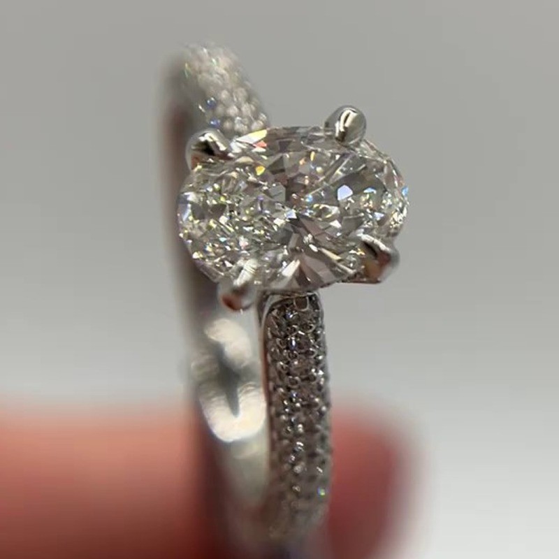 1.45TCW Oval Cut Moissanite Hidden Halo Engagement Ring 14K White Gold Plated