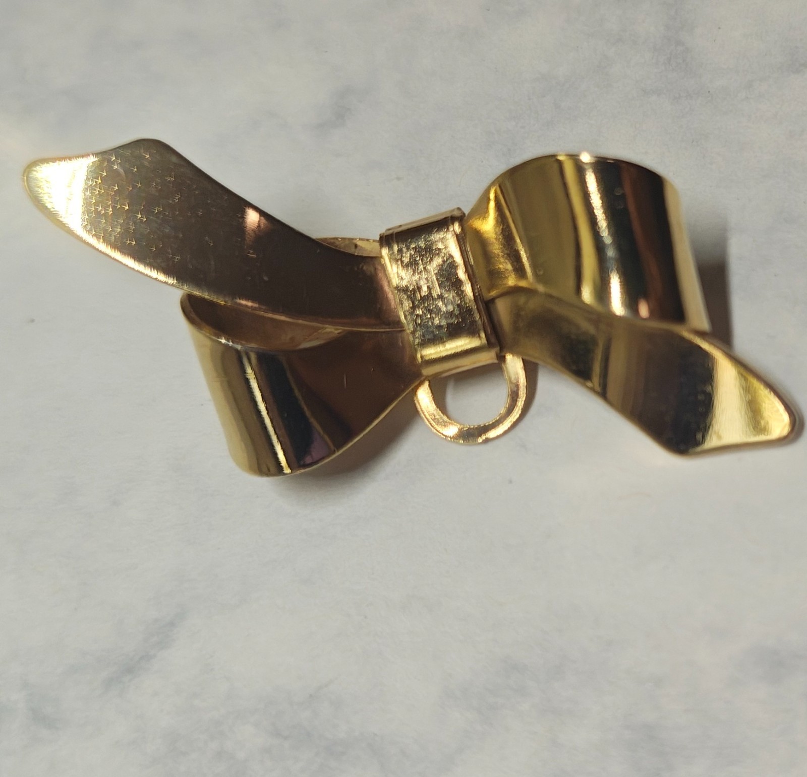 Vintage Gold Tone Ribbon Bow Scarf Clip Slide Slider Classic Retro Dress Sash