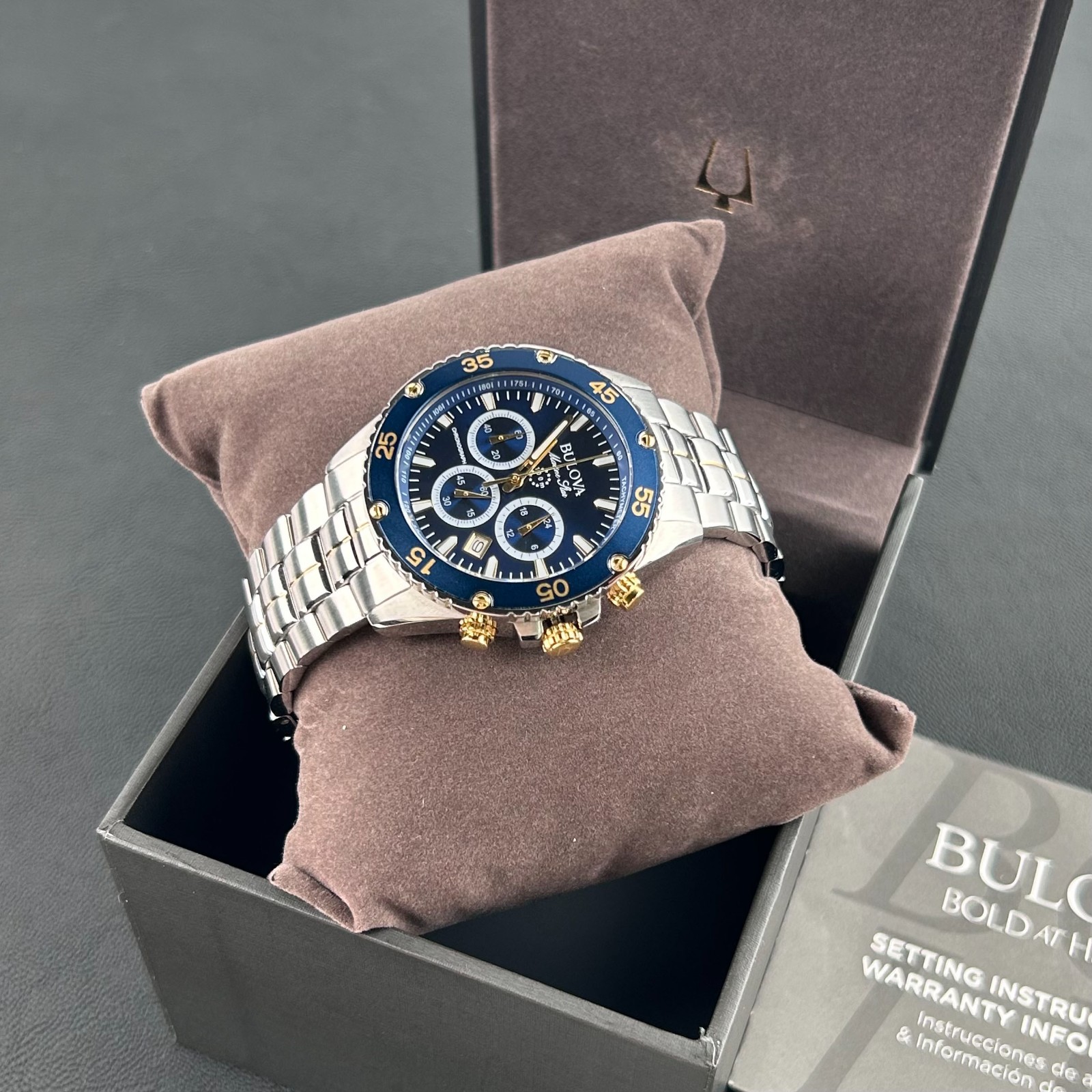Bulova Men’s Marine Star 98B400 Blue Dial Two-Tone Chronograph Quartz Watch