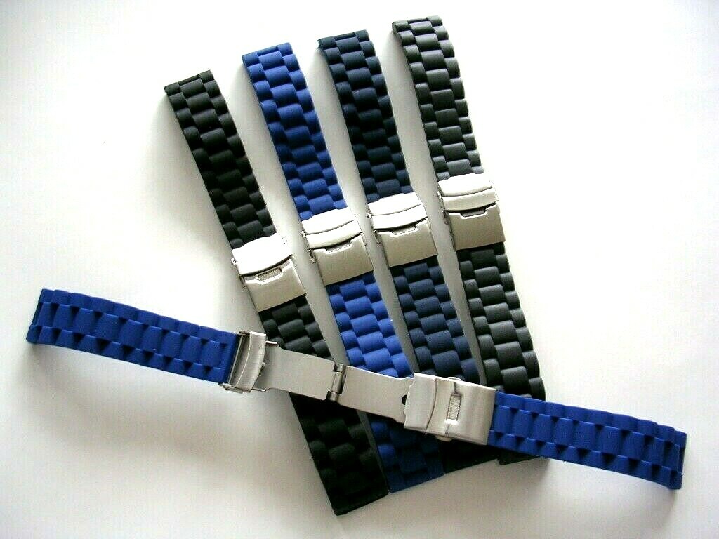18 20 22 Silicon Rubber Link double lock Deployment Diver watch band Sport strap