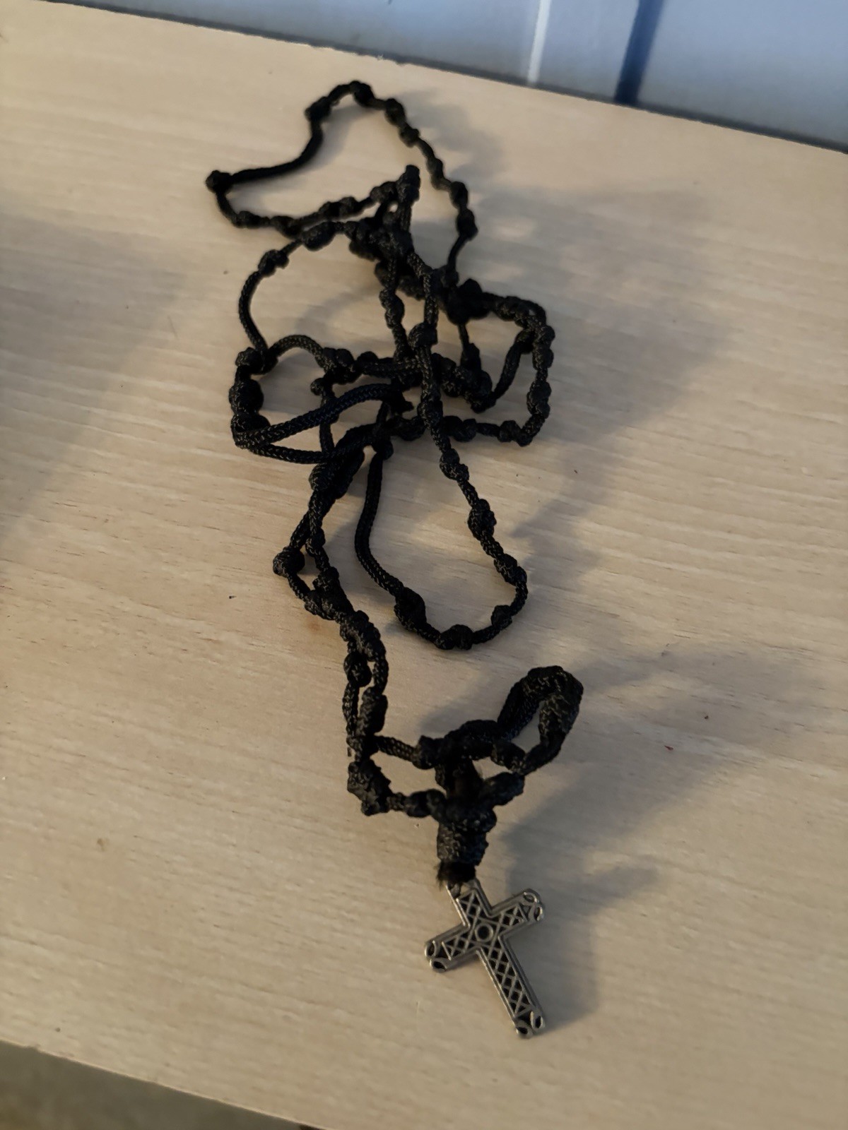 Black Cord Necklace with Silver-Tone Cross Pendant Religious Inspirational