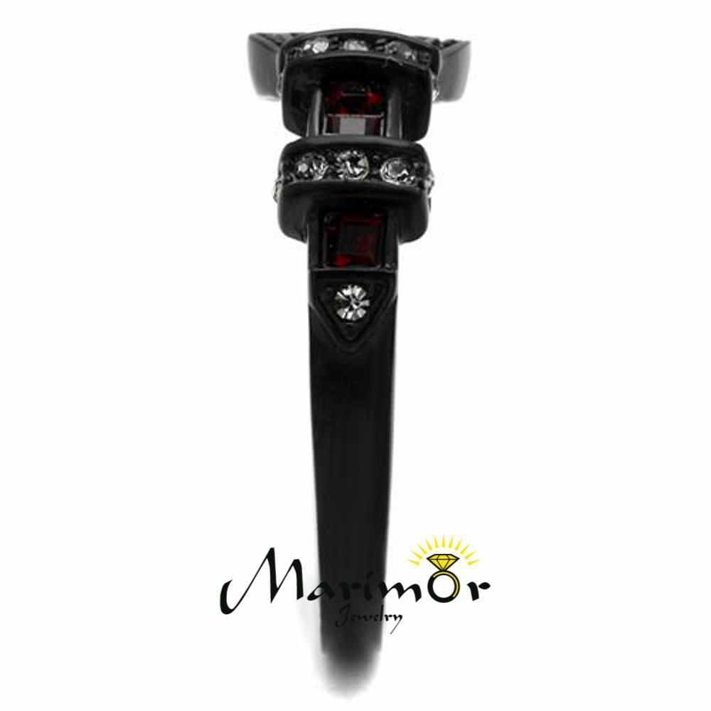 Black Stainless Steel Ruby Red Crystal Belt Buckle Fashion Ring Women’s Sz 5-10