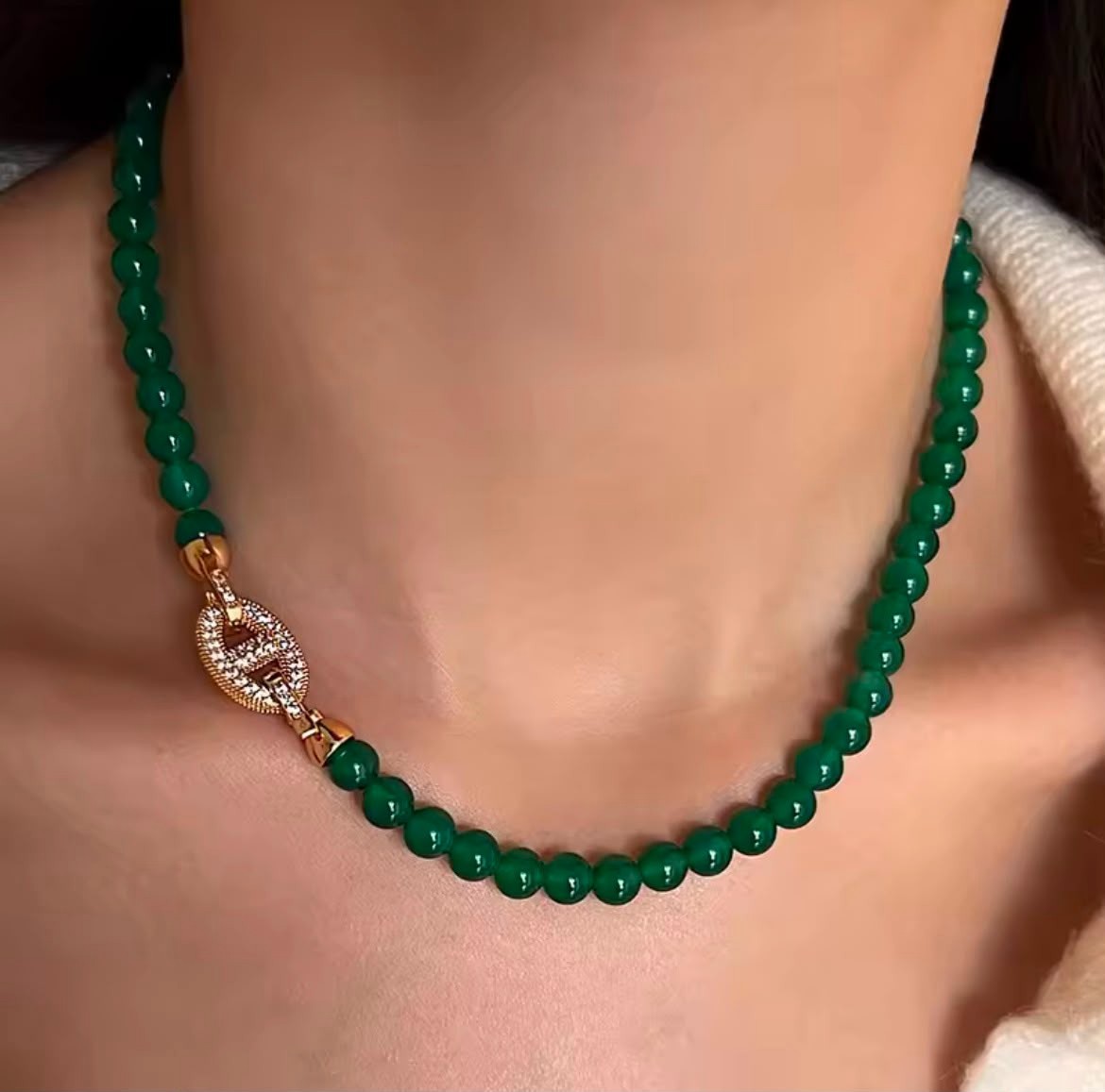 Natural Green Chalcedony 14K Gold Filled Chain Necklace Birthday Gift Women