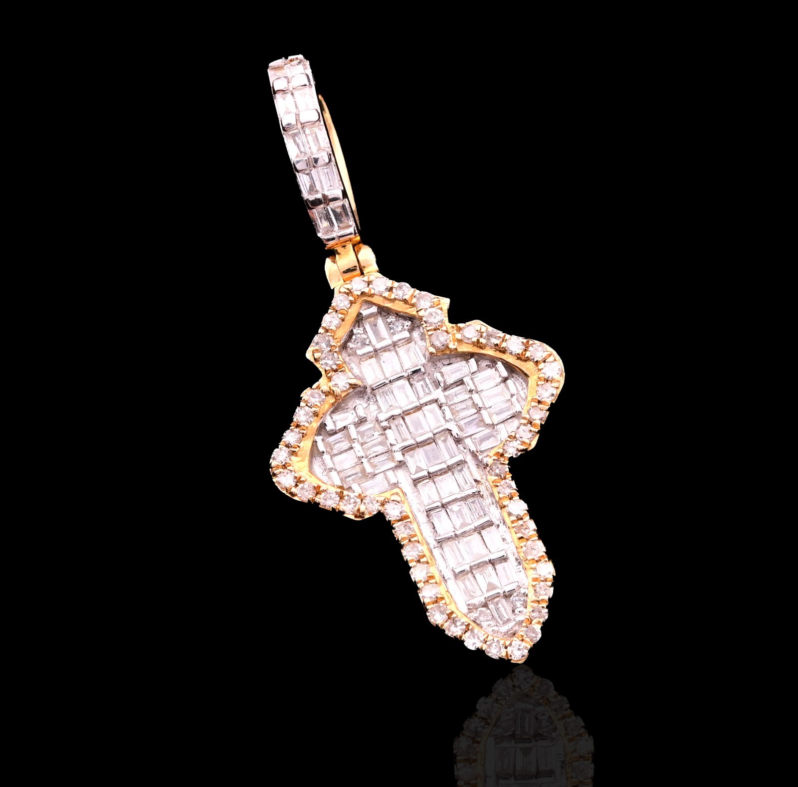 10k Yellow Gold 3.6gm 0.53CTW Natural Round/Baguette Diamond Cross Pendant Charm