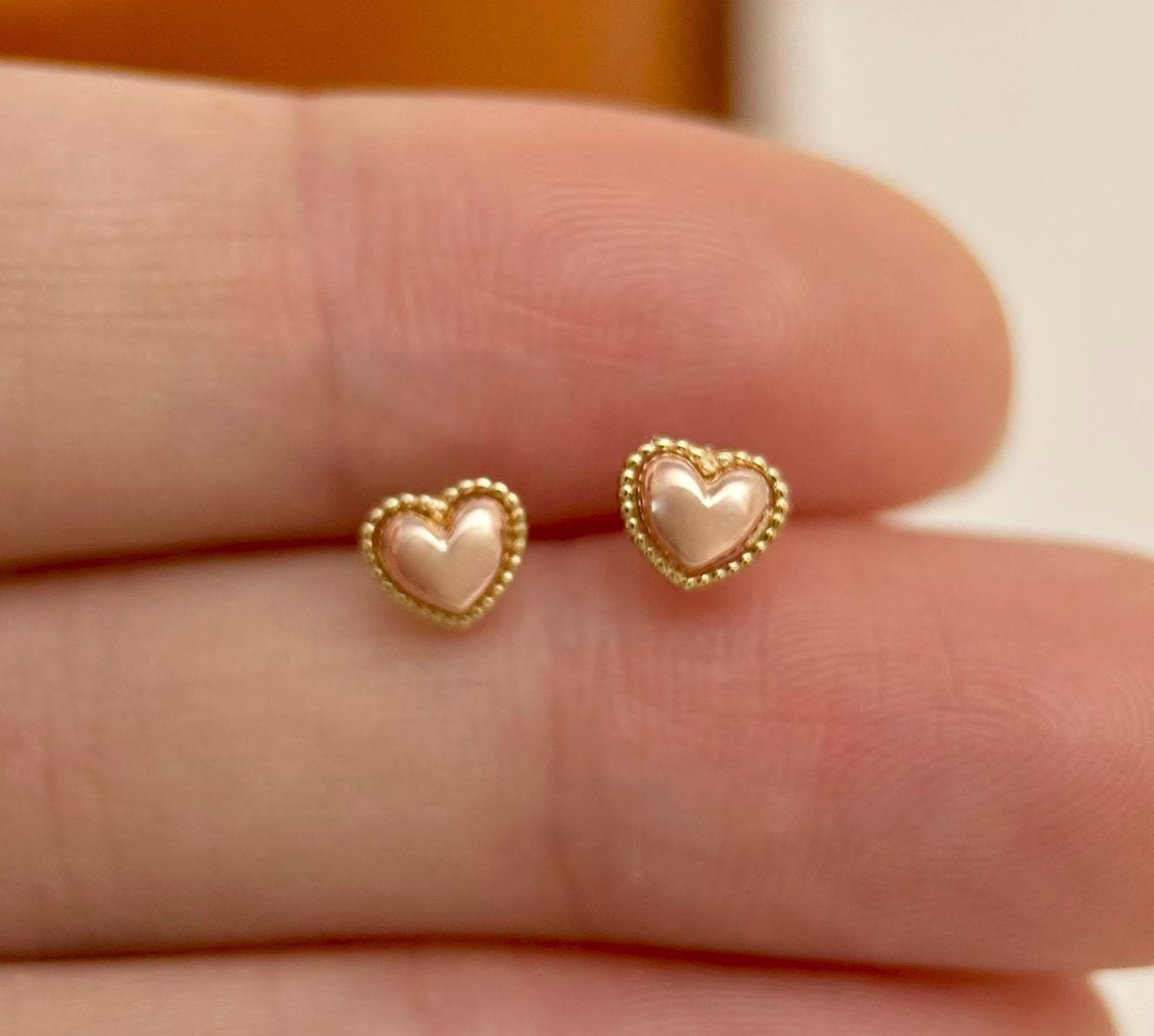 9K Solid Gold Stud Heart Stud Anniversary Earrings Promise Gift Earrings For Her