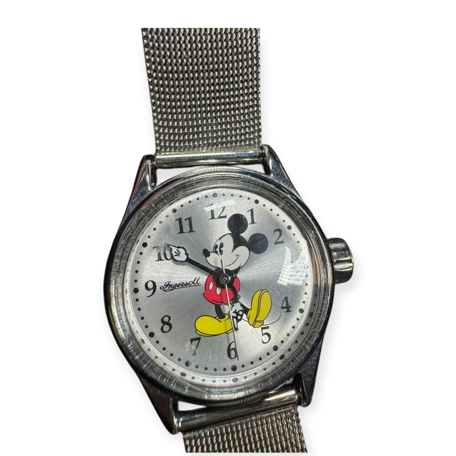 Disneyland Ingersoll Mickey Mouse Watch Silver Swiss Watch Base VTG Rare