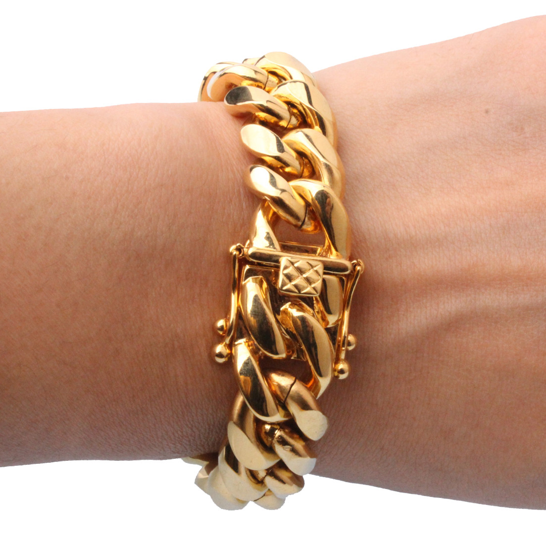 6/8/12/14/16/18mm 24 in Men Cuban Miami Link Set 18k Gold Plated Stainless Steel