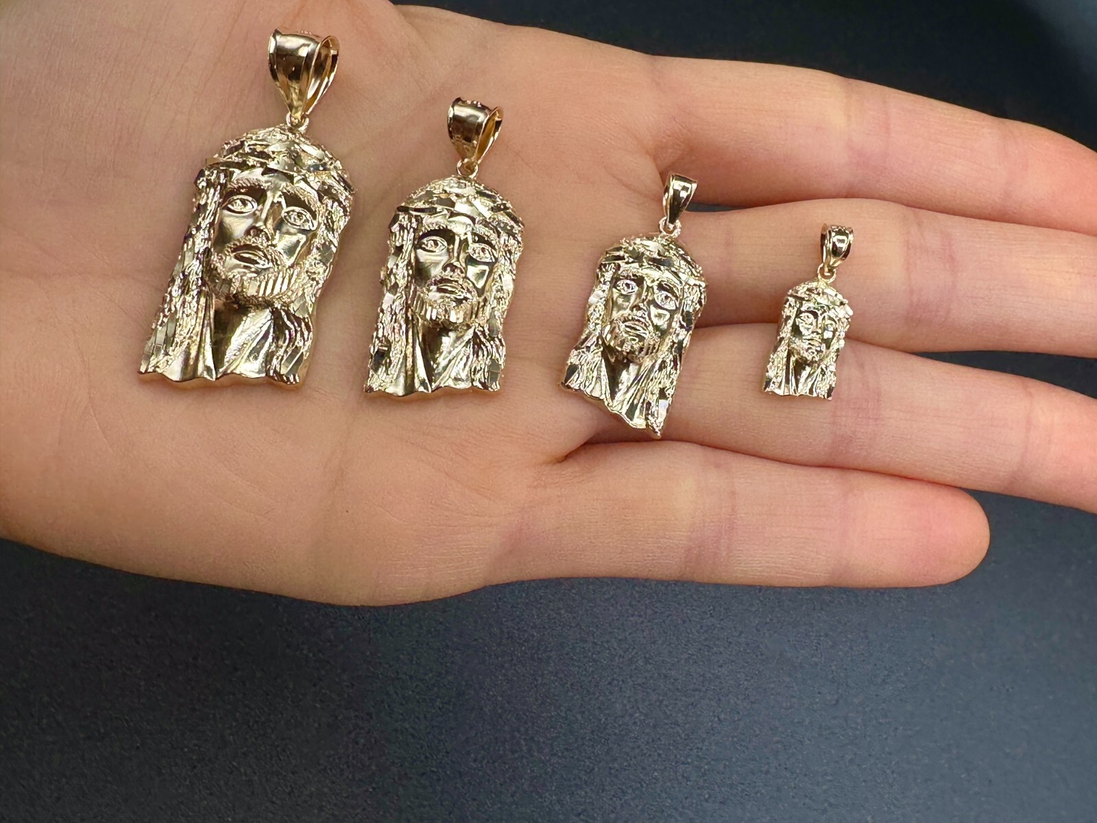 14K Solid Gold- Jesus Head Pendant – Jesus Face Diamond Cut Charm Pendant 4 Size