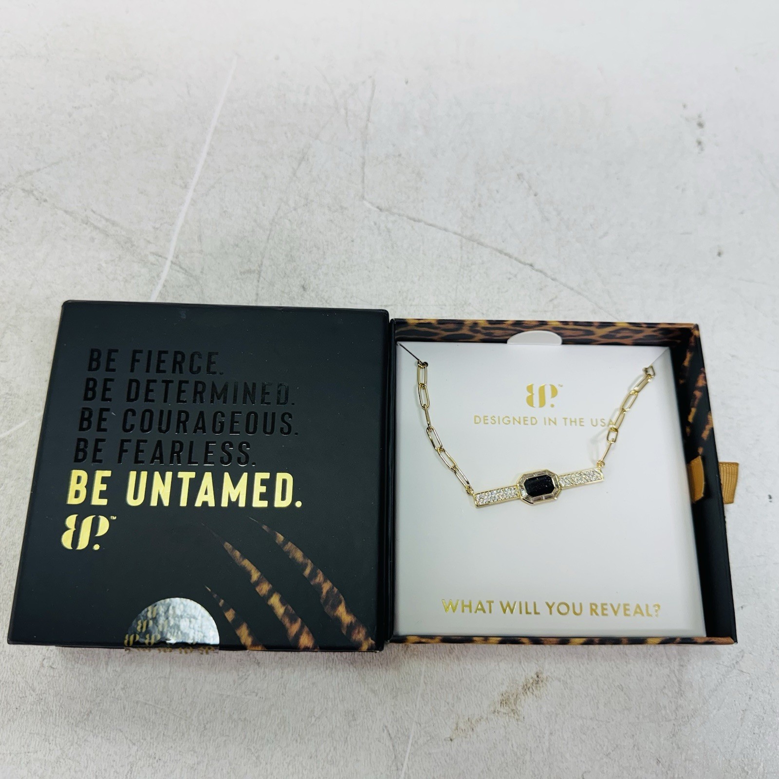 Bomb Party Untamed Necklace NK51503 Edge Aligned Black Onyx Sandstone Rose Gold