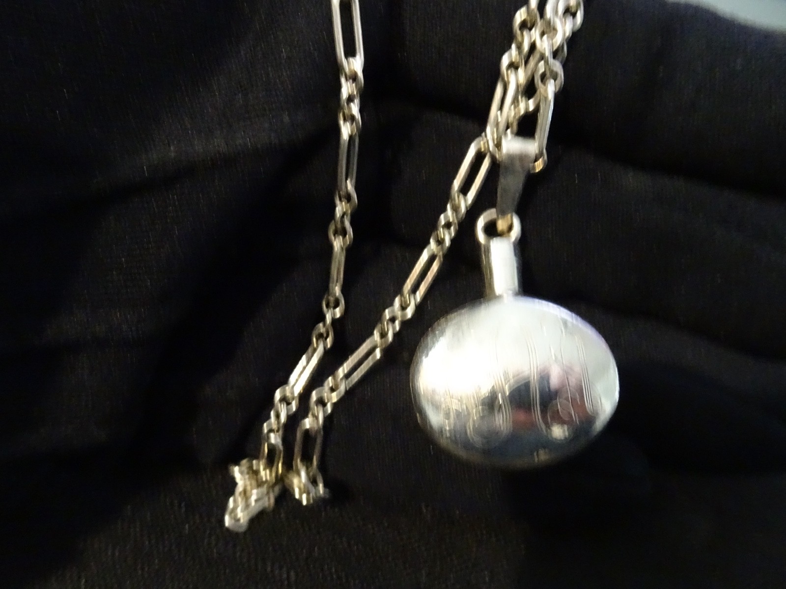 #600–VINTAGE MEXICO STERLING SILVER PERFUME PENDANT WITH INITIALS AND CHAIN-925