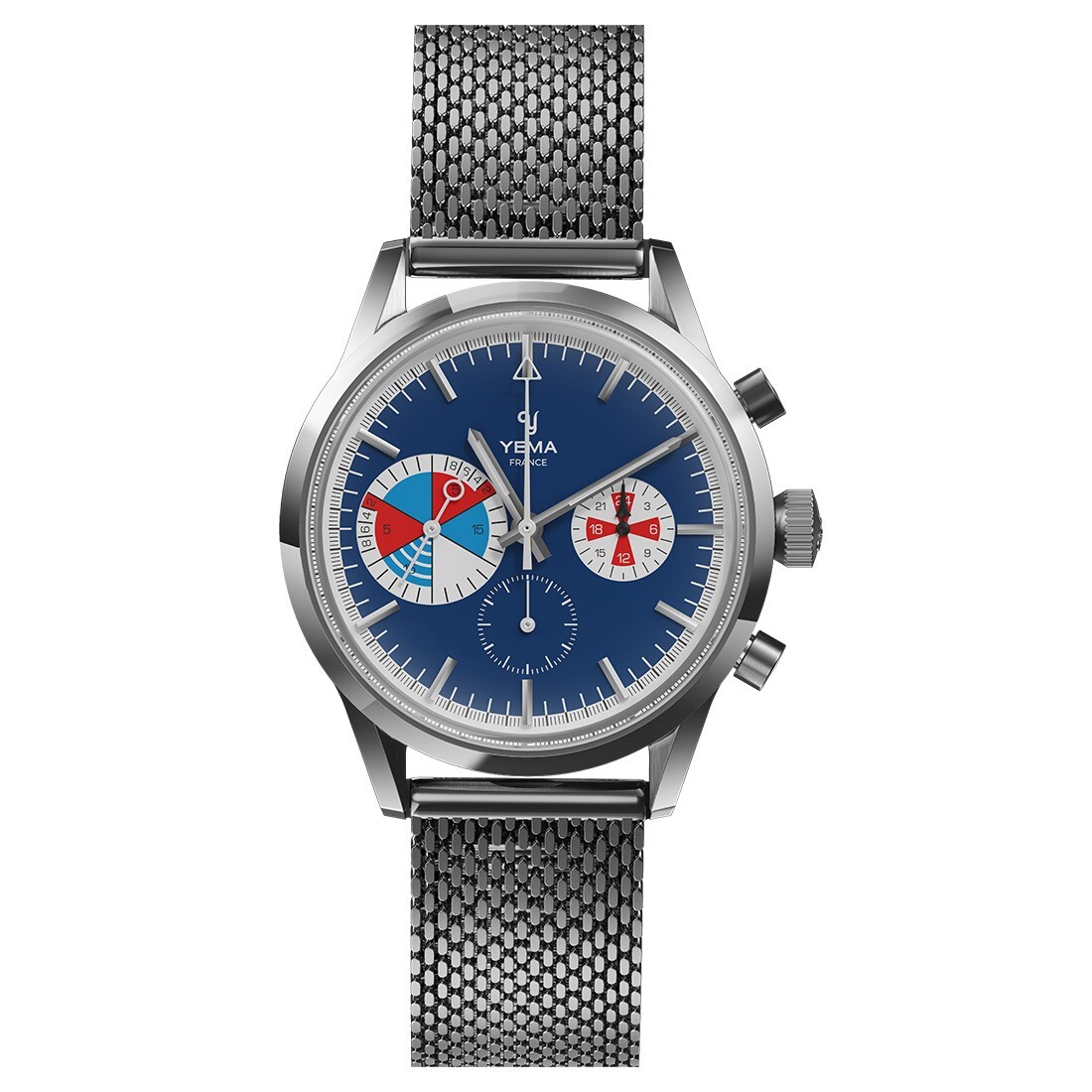 YEMA Yachtingraf Chronograph Hybrid Steel Mechanical Blue Quartz Men’s Watch