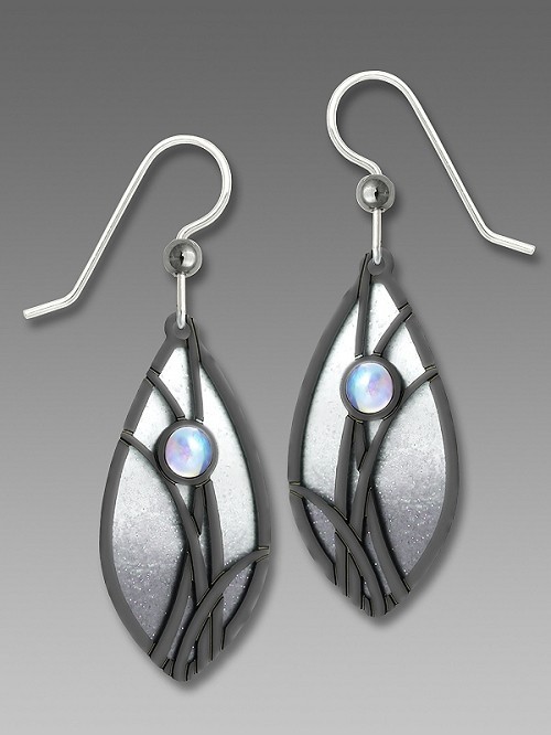 Adajio Gray & White Marquise Black ‘Grasses’ Overlay Earrings Handmade USA 7551