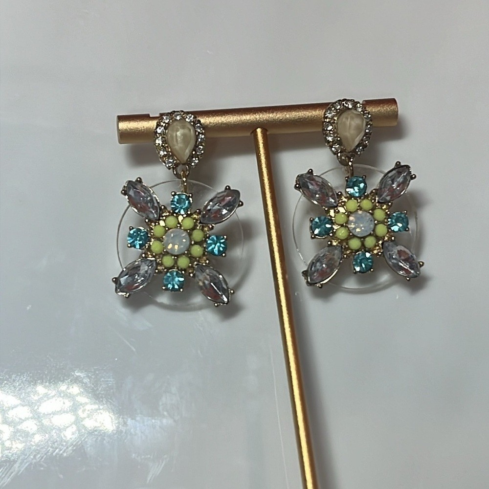 CRYSTAL EARRINGS ROUND DROP COLORFUL STONES