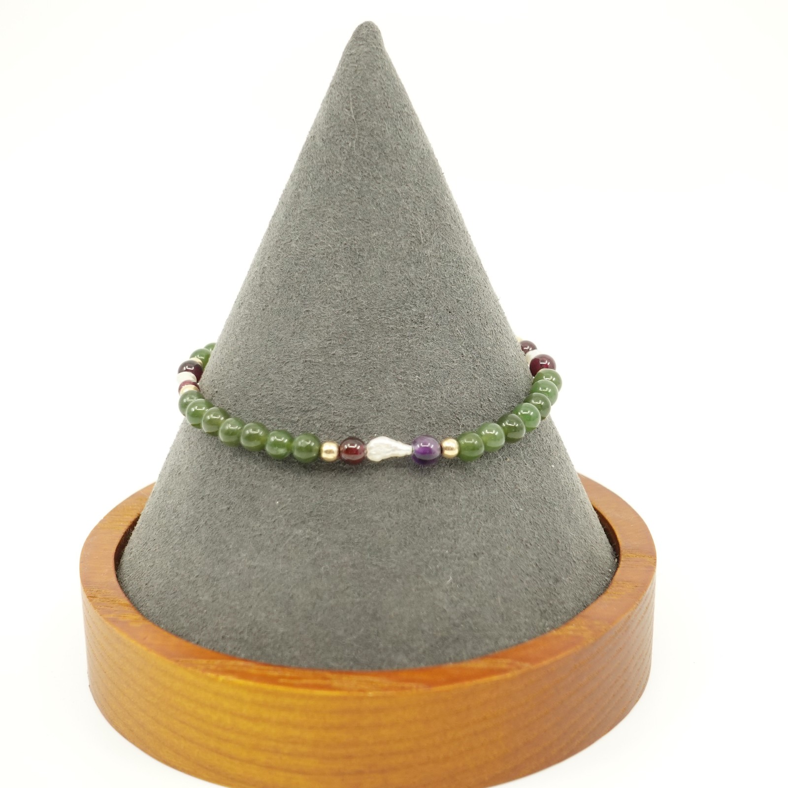 Petite Beaded Bracelet with Green, Brown, & Pearl Beads