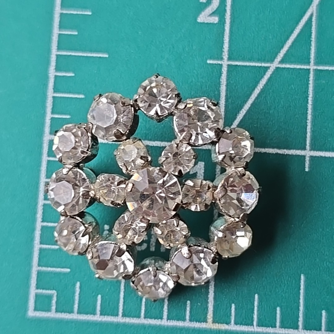 Vintage 60s Silver Tone Glass Rhinestones Skater Small Pin Brooch
