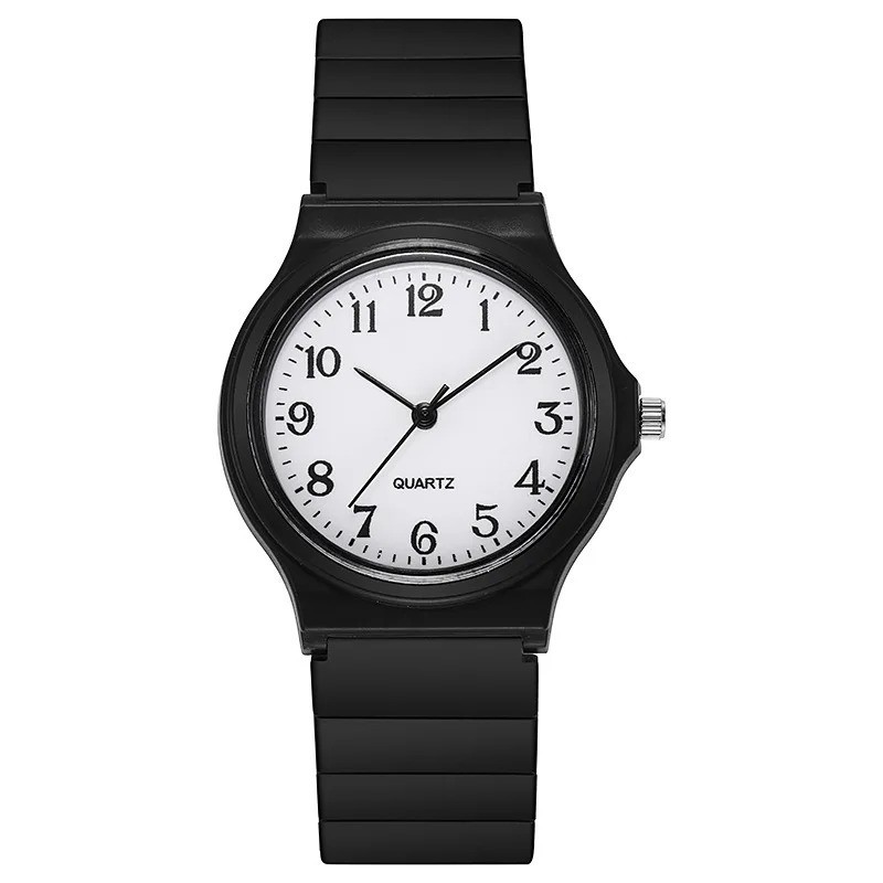 Black Resin Strap Quartz Wrist Watch – Ultra-Thin Analog Design for All Ages