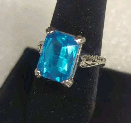 Size 8.75 Ring Silver Colored With Large Blue Unknown Stone