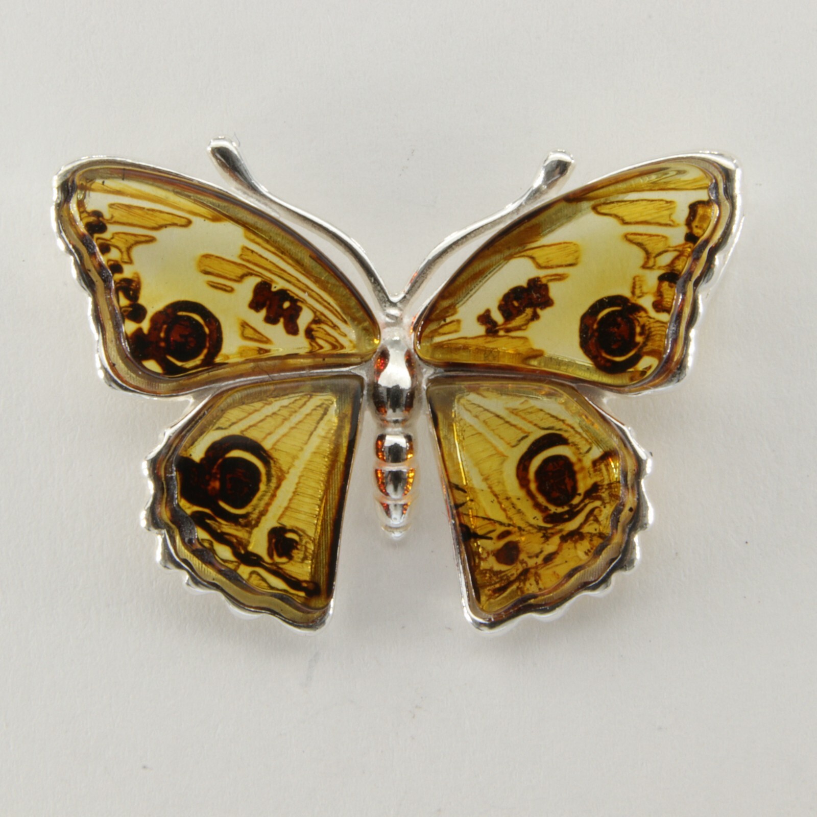 Cognac / Brown BALTIC AMBER Butterfly Pendant – 925 STERLING SILVER #3143e