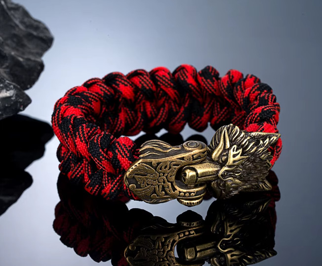 Vintage Viking Wolf Bracelet Men Bronze Stainless Steel Rune Charm Survival Rope