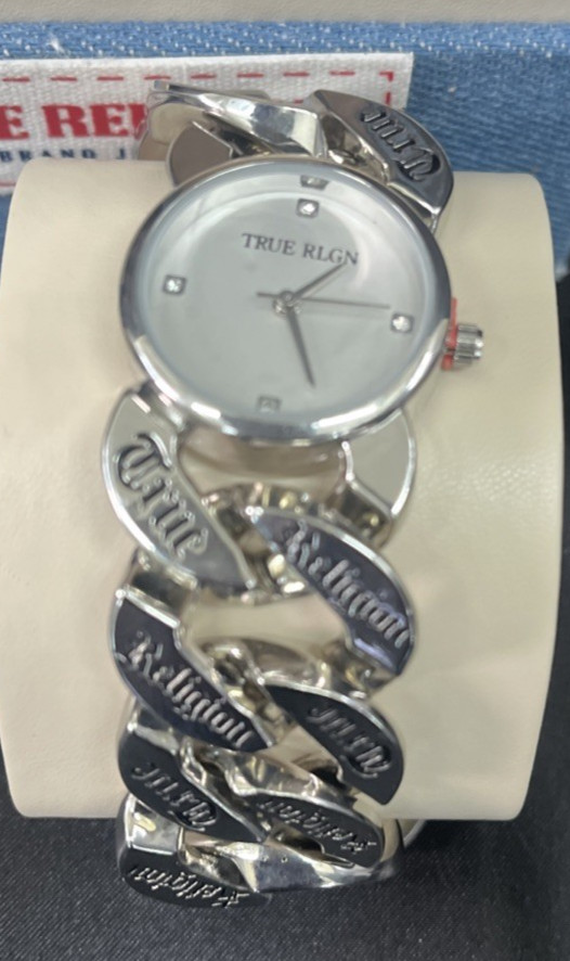 True Religion Women’s Silver Chain Wrist Watch With Gift Box