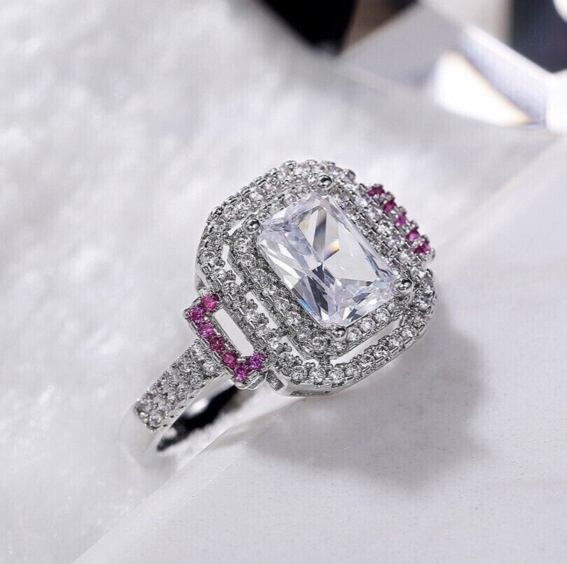 2.51 Ct CZ Pretty Engagement Ring Silver Plated Women & Men Wedding Gift Ring