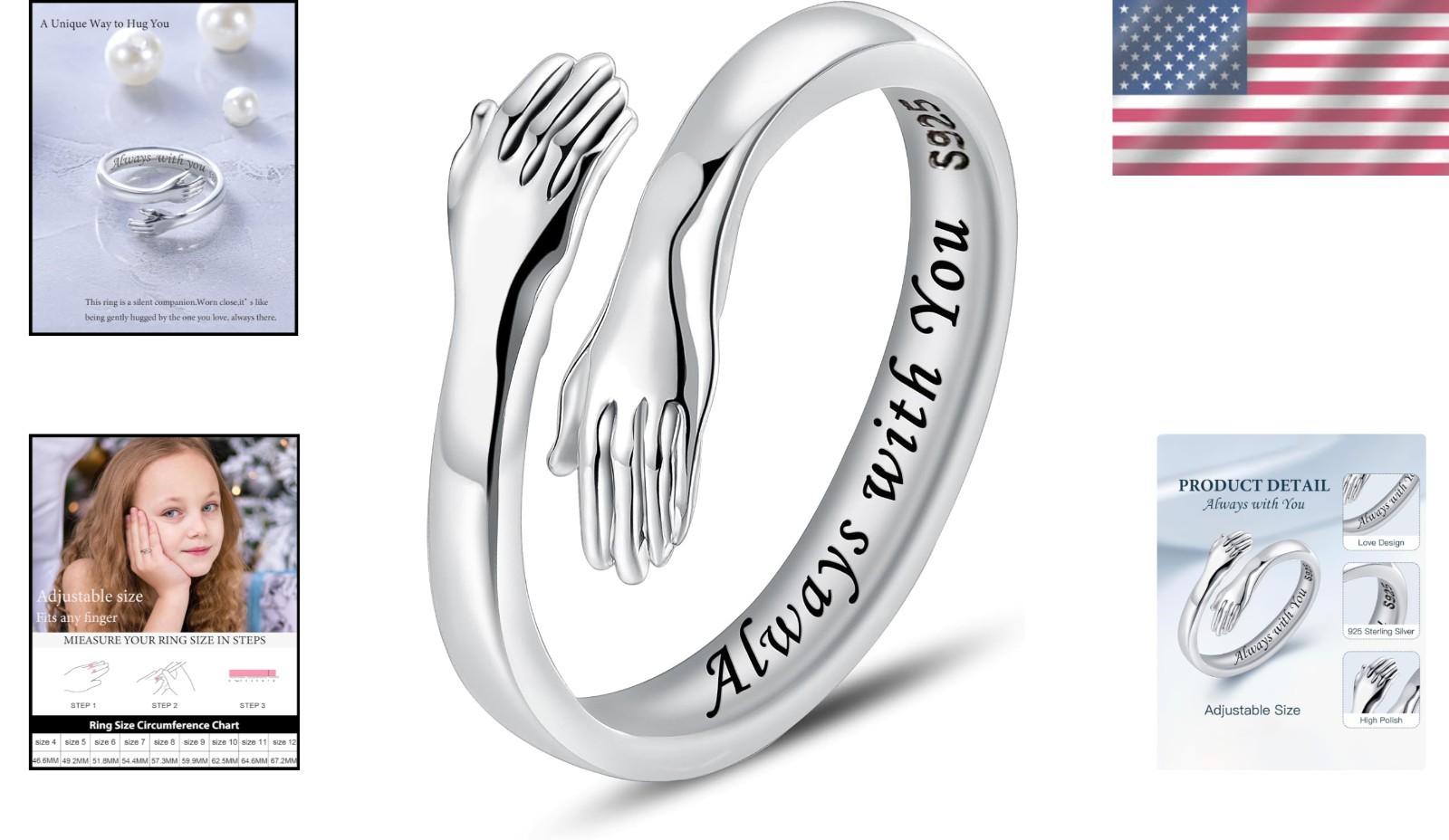 Elegant Adjustable Hug Ring in Sterling Silver – Ideal Gift for Moms & Friends