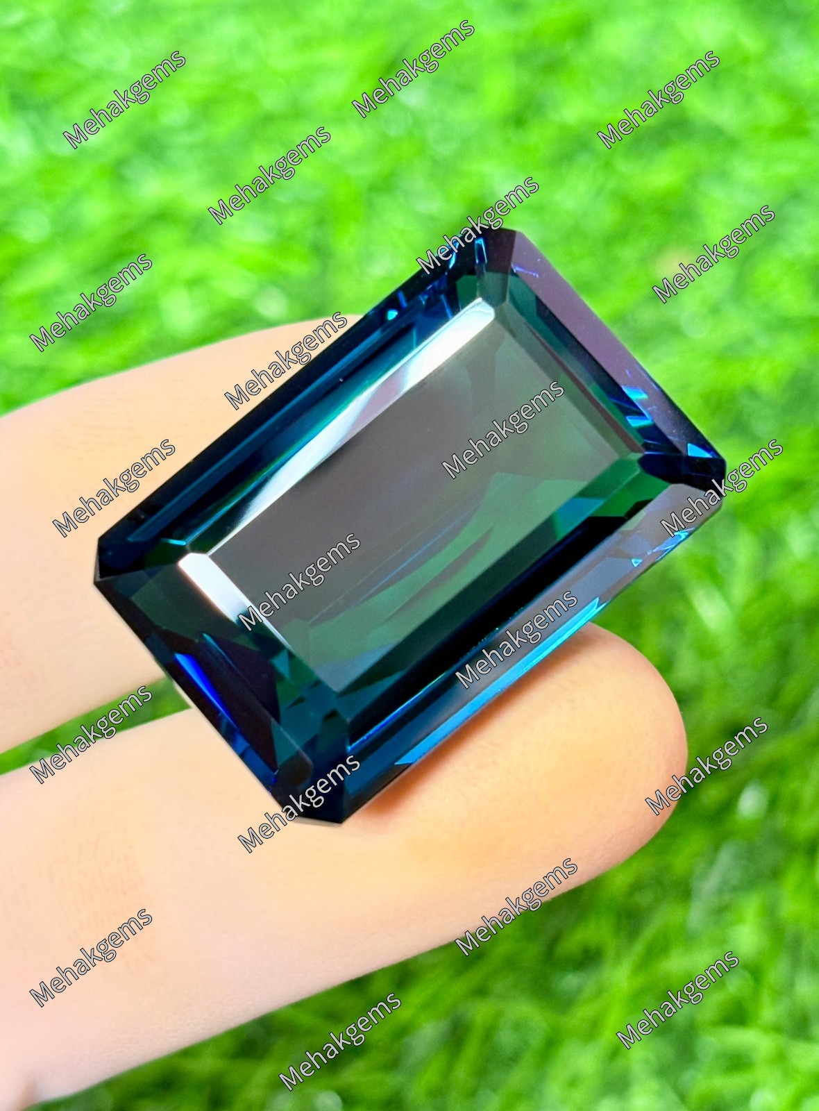 96.Ct London Blue Topaz Gemstone, Large Emerald Cut Faceted Topaz for Jewelry