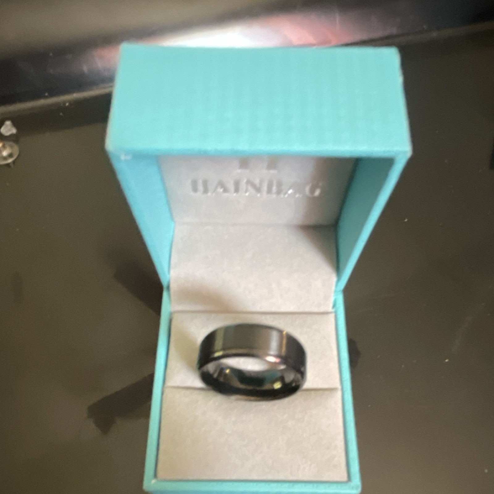 HAINBAG Men’s Black Band Ring Metal Round No Stone Type Ring
