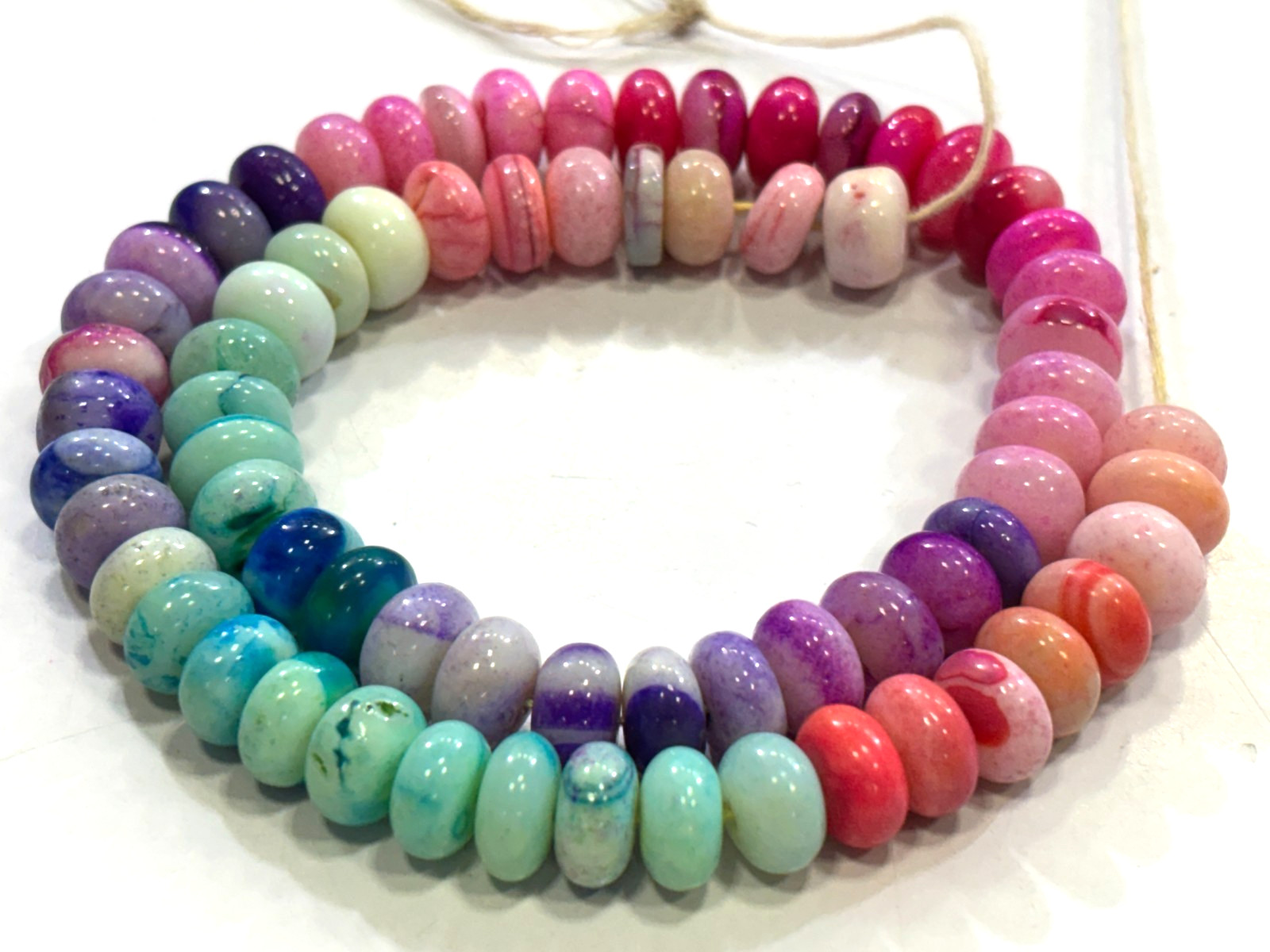MULTI OPAL BEADS ROUNDELLE 9-10MM SMOOTH GEMSTONE 16 INCH NECKLACE