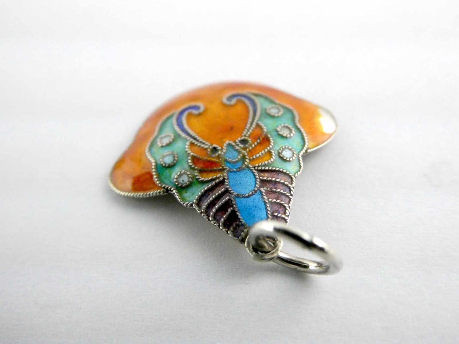 Vintage Chinese Export Sterling Silver Enameled Butterfly Charm Pendant AS IS