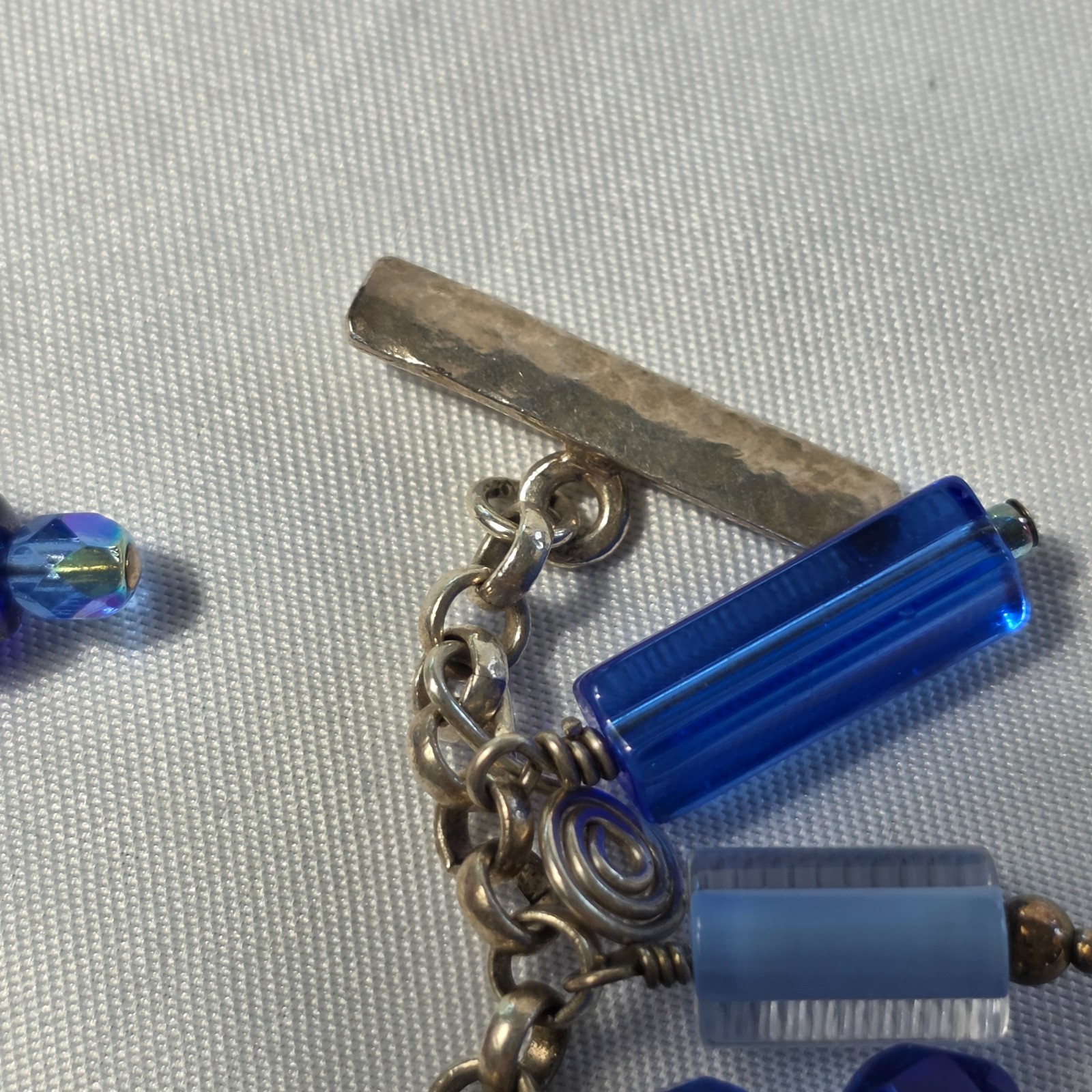 925 Sterling Silver Beaded Dangle Bracelet Cobalt Blue & Light Blue Glass Beads