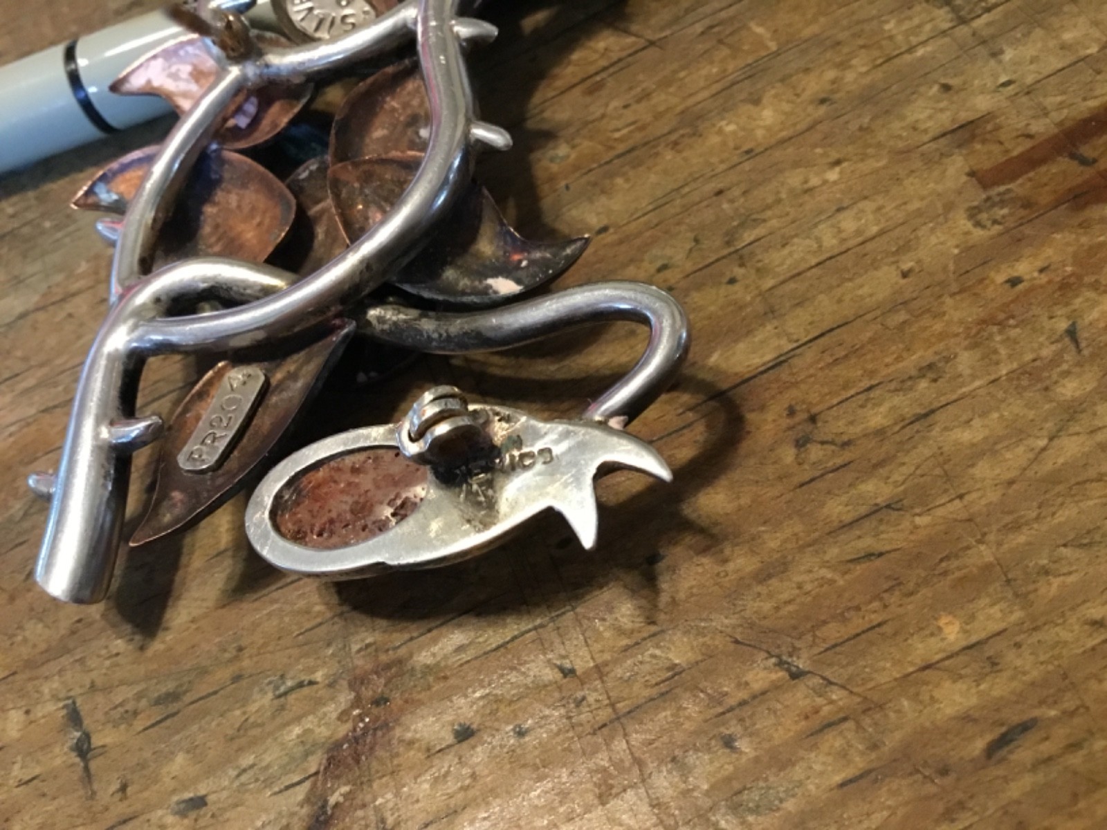 Silver by Tono Antonio Pineda Sterling and Copper Brooch Vintage Mexico Taxco