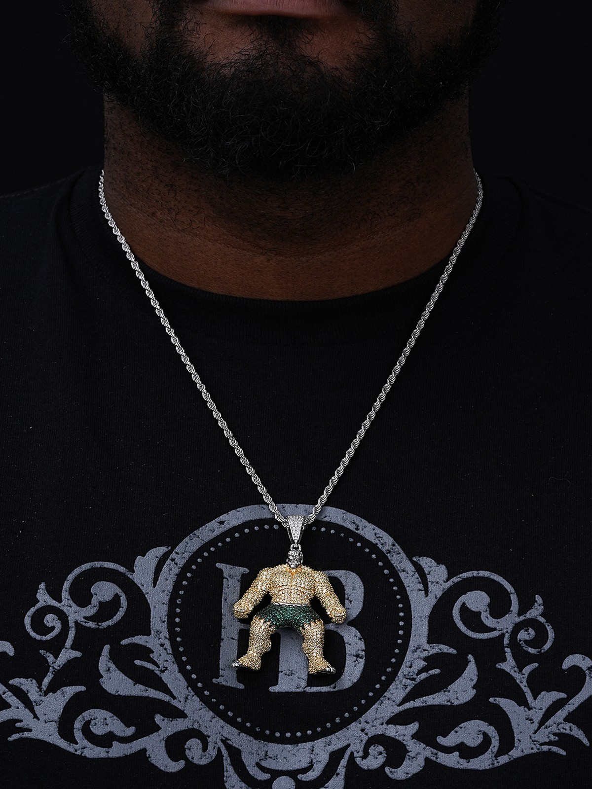 Real 925 Silver/14k Gold Plated LARGE Iced Hulk Superhero Pendant Necklace