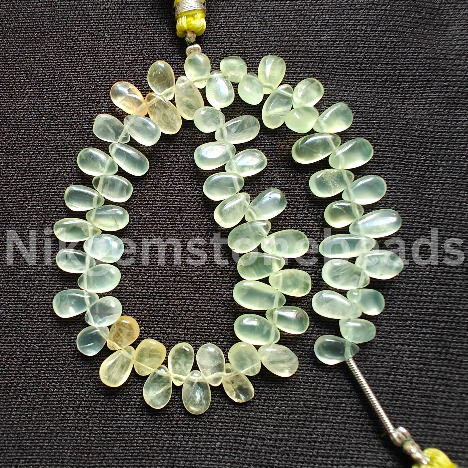 Natural Multi Prehnite Gemstone, Smooth & Plain Pear Cut Beads, 6.25-9.00 MM.
