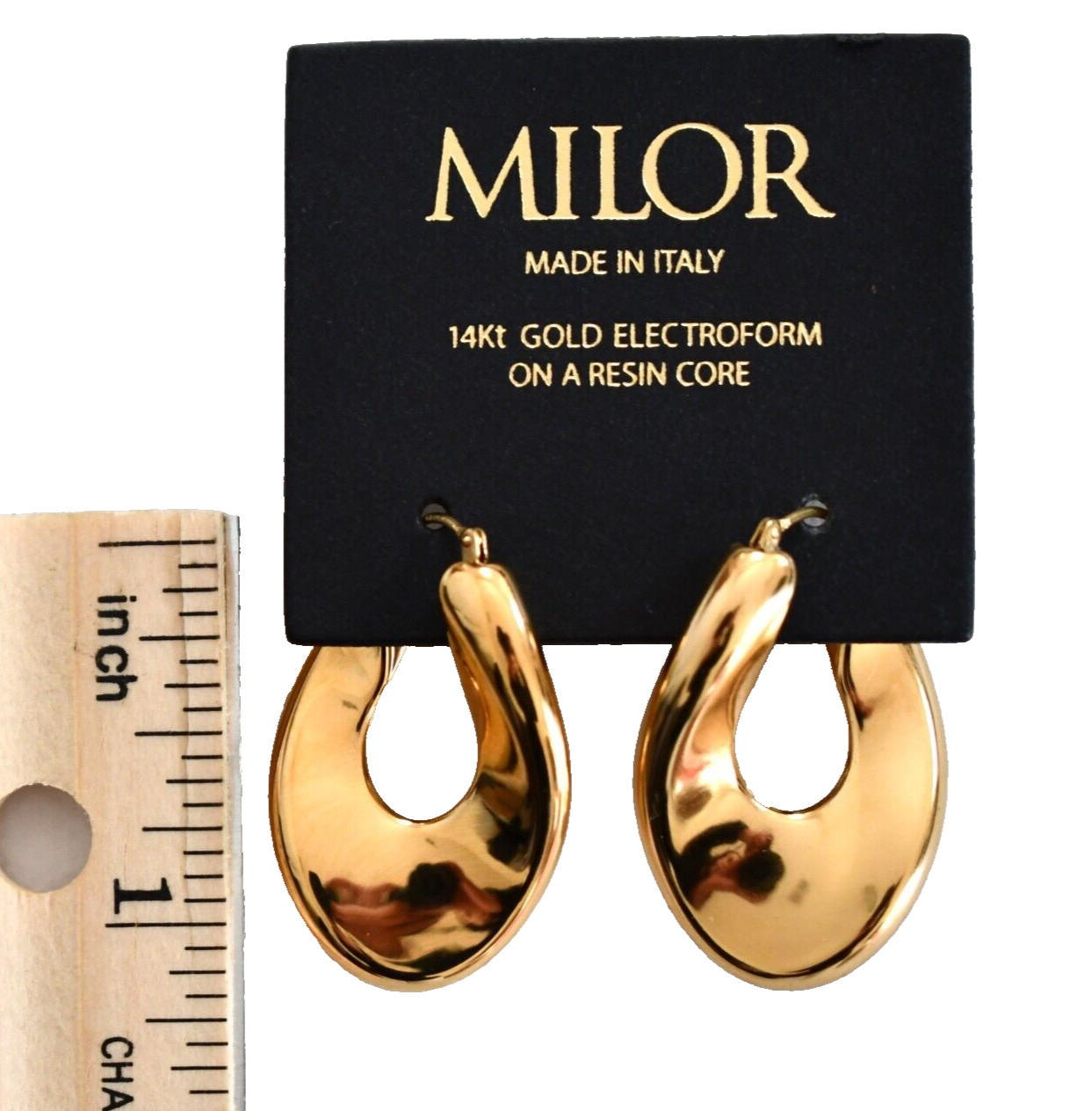 NEW MILOR GOLD Italy 14Kt GOLD ELECTROFORM ON A RESIN CORE Twisted Hoop Earrings