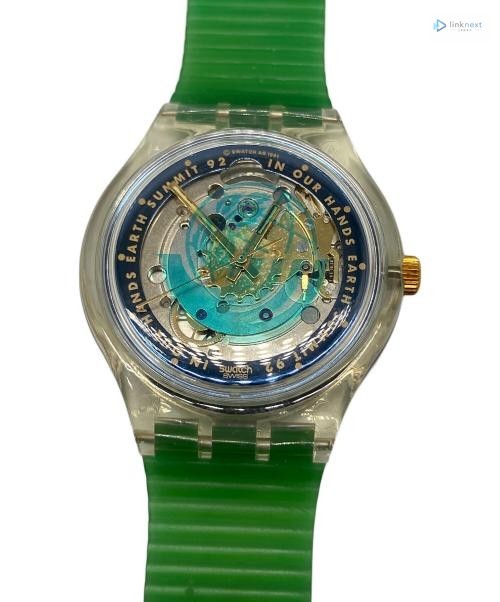 Swatch Automatic Men’s Watch Green Strap Transparent Case