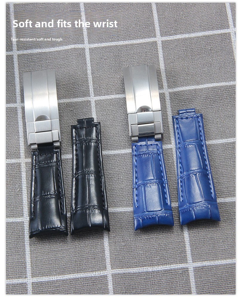 Premium Curved Genuine Leather Watch Straps Mens Band 20mm for Rolex with Tools