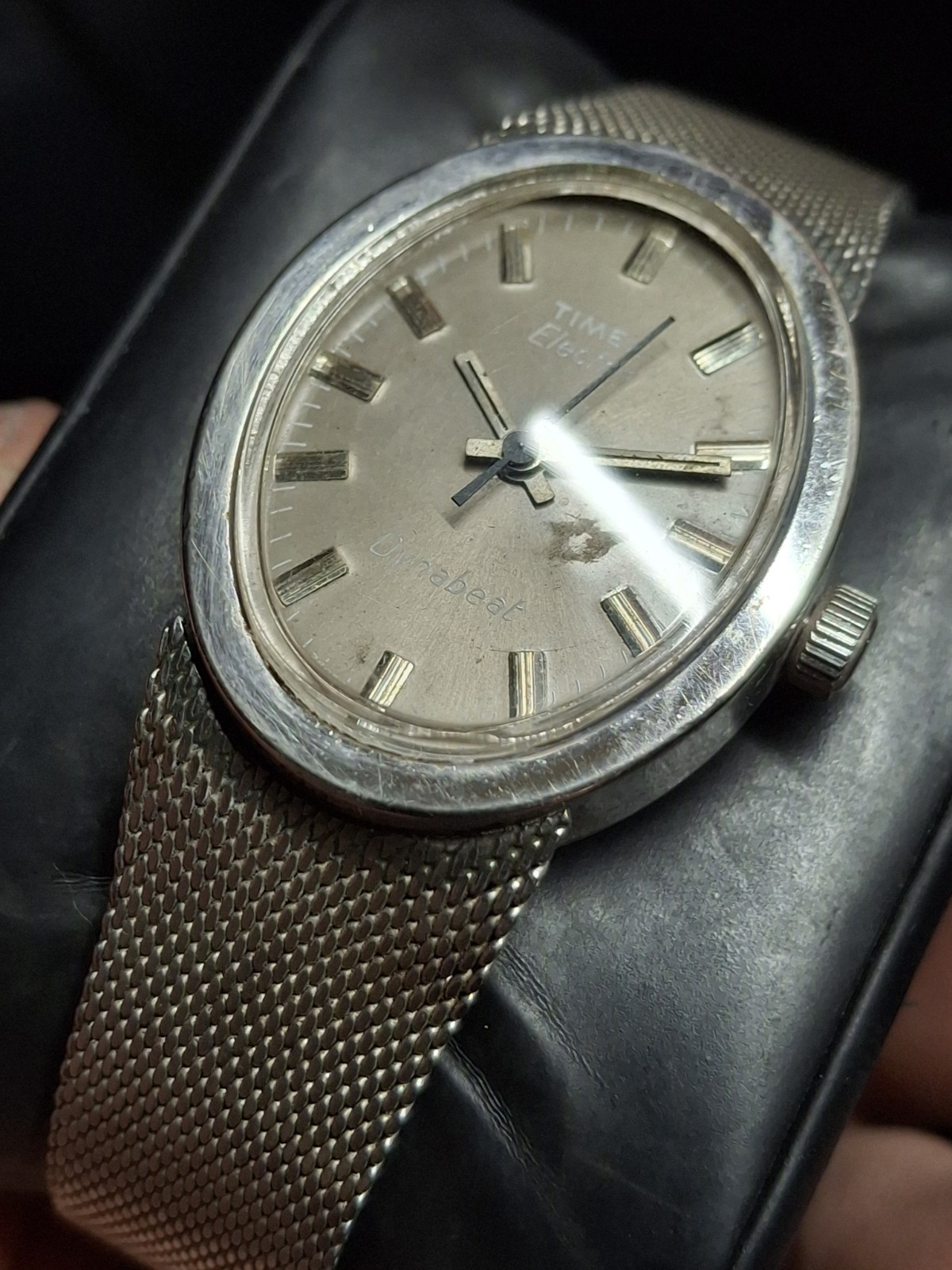 Timex Electric Dynabeat Silver Tone Grey Dial Mens Vintage 1970s 1975 Watch…