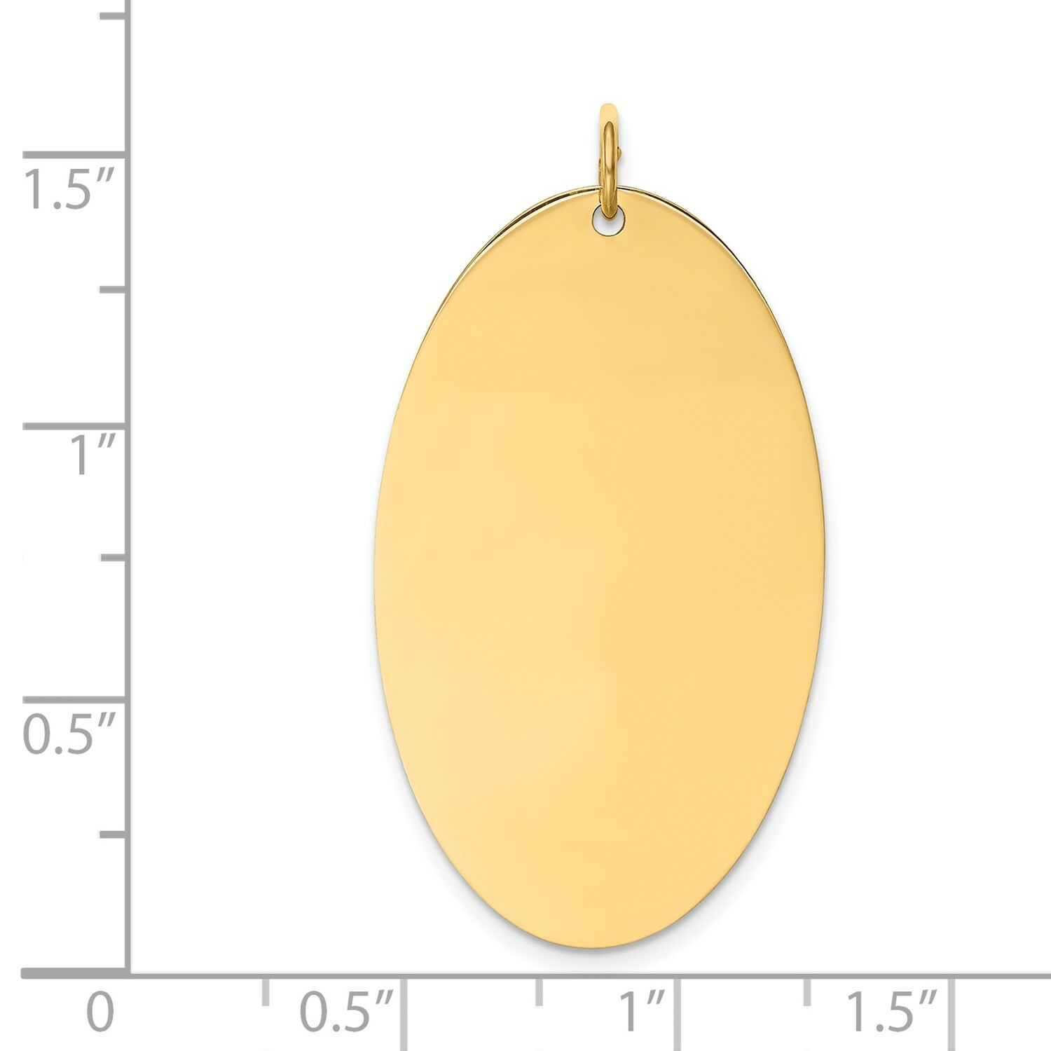 14k Yellow Gold 38mm x 21mm Large Plain Engravable Oval Elliptical Disc Charm