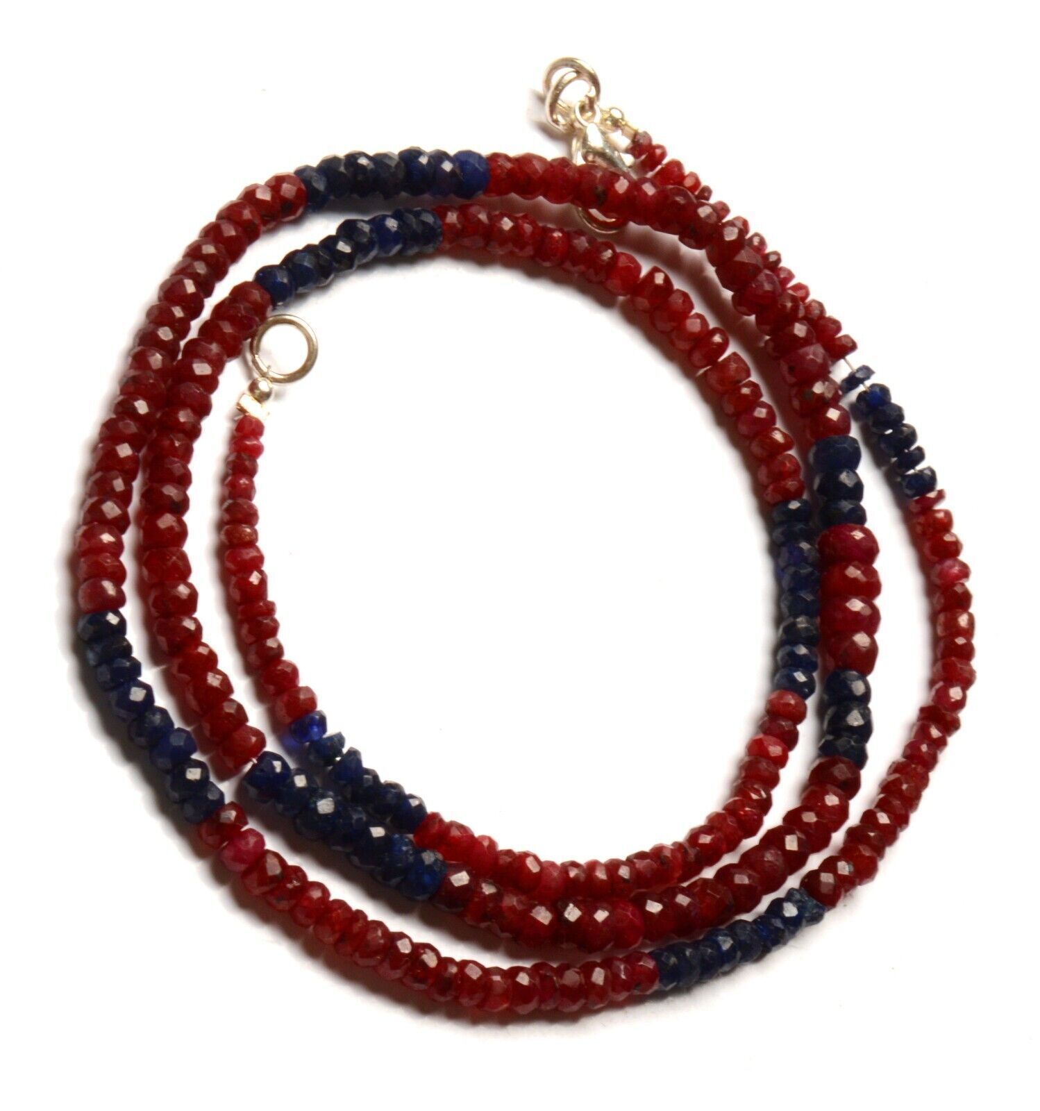 Natural Sapphire Ruby Gemstone 3 to 5mm Size Faceted Rondelle Beads 23″ Necklace