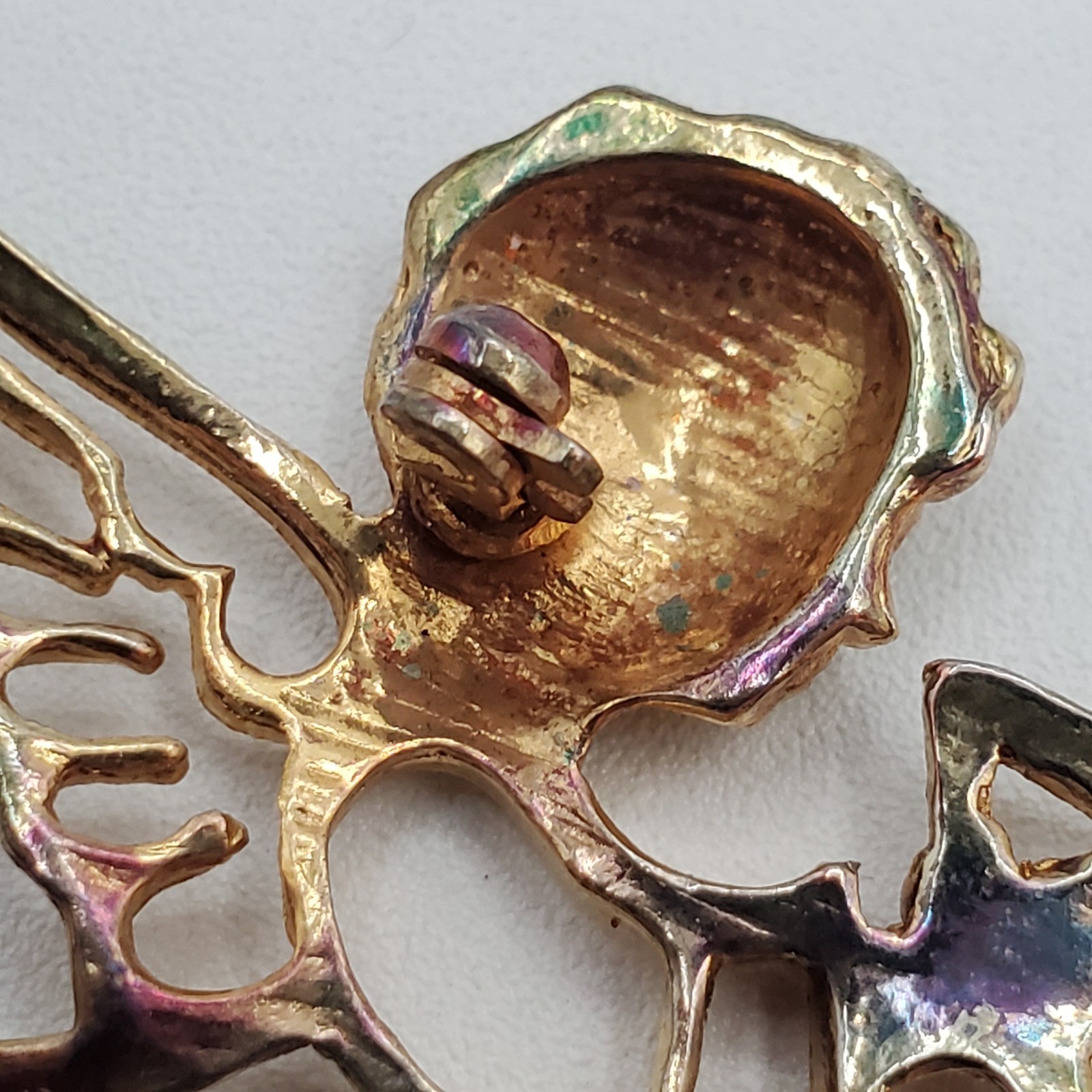 VTG Angel Brooch 2in Gold Tone Angel Star Celestial Open Work Cutout Estate Pin