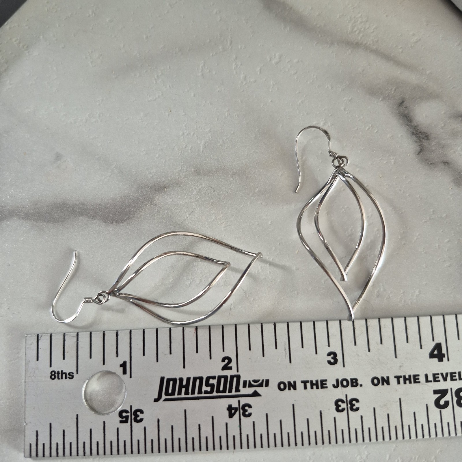Double Wave Hoops 925 Sterling Silver Dangle Earrings (B)
