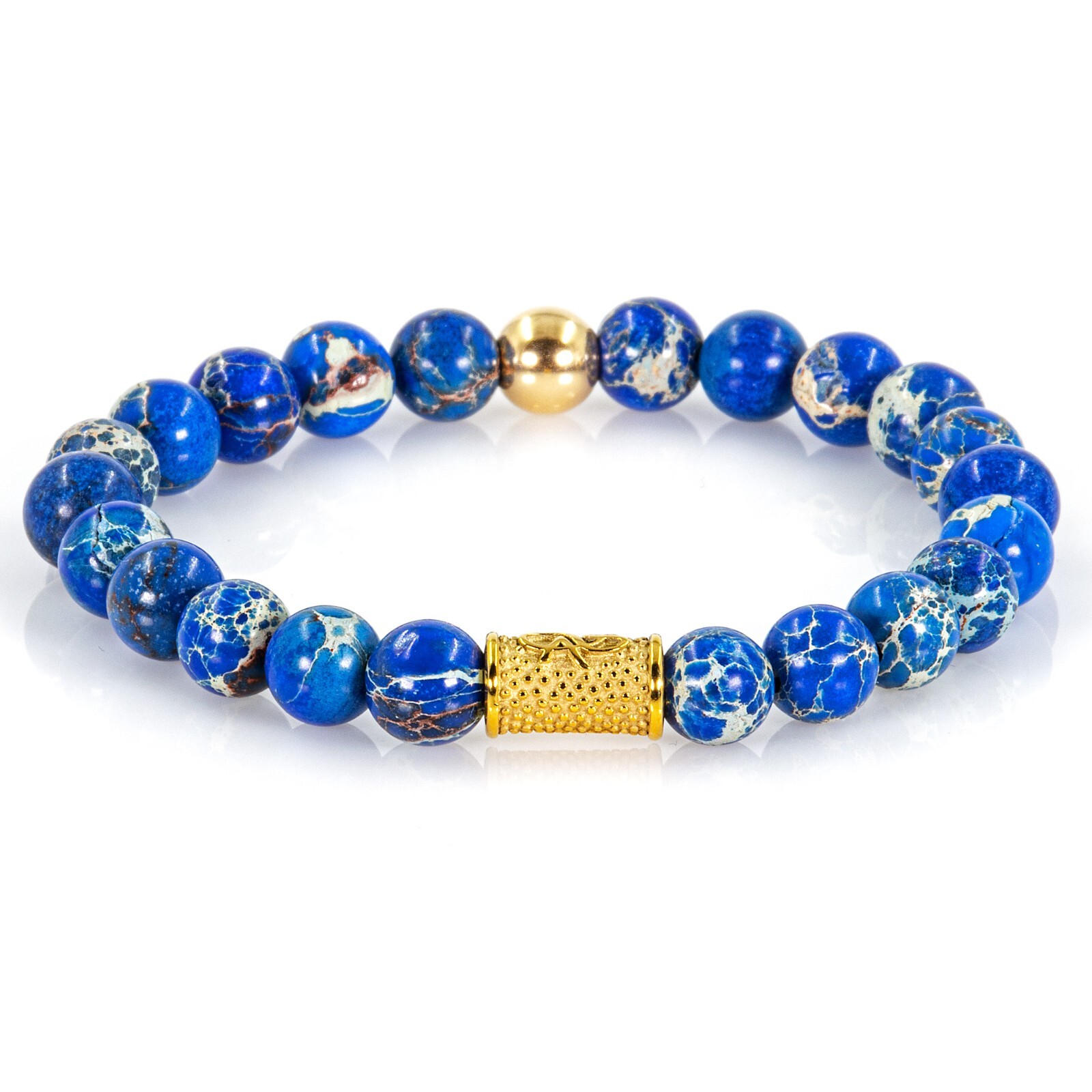 Jasper 925 Sterling Silver Gold Bracelet Bracelet Beaded Bracelet Ball Blue 8mm