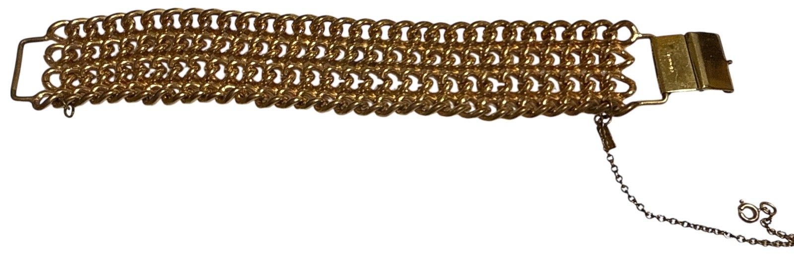 Vintage Signed Monet Gold Tone 4 Strand Chain Bracelet with safety chain 7″ EUC