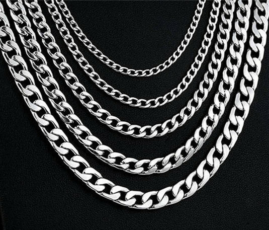 2-13mm Men’s 316L Stainless Steel Silver Curb Link NK Necklace Chain Wholesale