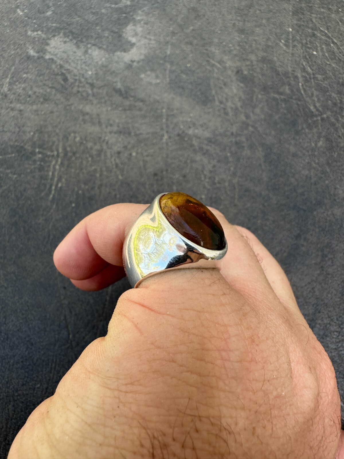 Large Genuine Baltic Amber Stone Mens Real Solid 925 Sterling Silver Signet Ring