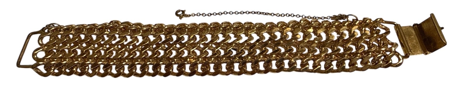 Vintage Signed Monet Gold Tone 4 Strand Chain Bracelet with safety chain 7″ EUC